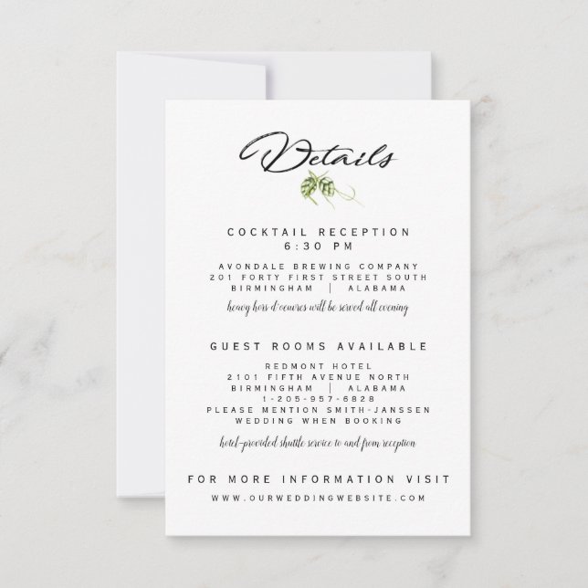 Detailkarte für den Empfang der Hopvine Wedding Einladung (Vorderseite)