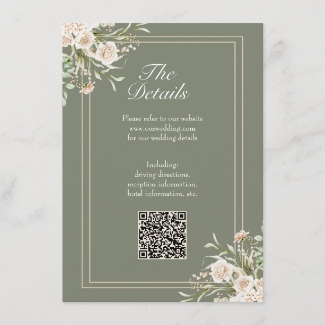 Detailkarte für die grüne Hochzeit - Eleganter QR- Begleitkarte (Vorderseite)