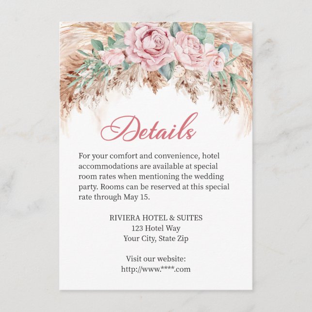 Detailkarte für die Hochzeit der Blush-Rose Begleitkarte (Vorderseite)