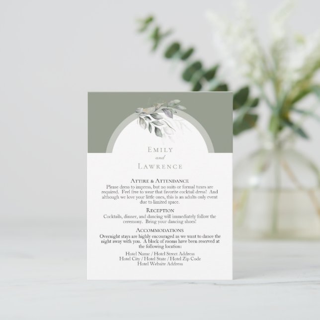 Detailkarte für die Hochzeitsszenarien der grünen  Einladung (Stehend Vorderseite)