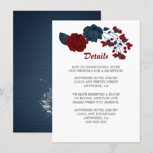 Detailkarte für elegante Marine- und Rote Blume Begleitkarte