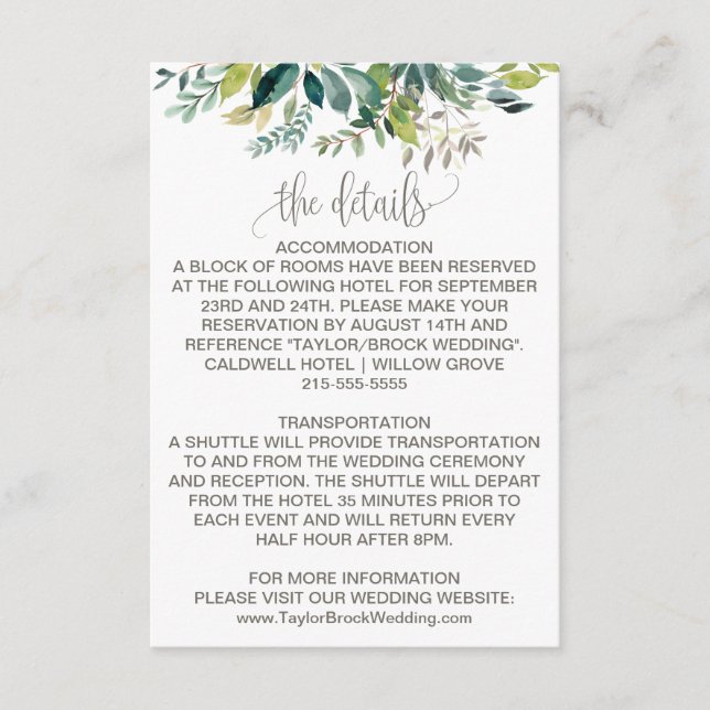Detailkarte für Foliage Wedding Begleitkarte (Vorderseite)