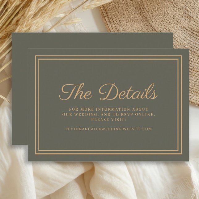 Detailkarte für Olive Green Wedding Begleitkarte (Dark olive/sage green and gold wedding details card )