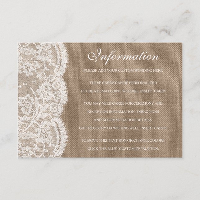 Detailkarten für die Burlap & Lace Wedding Collect Begleitkarte (Vorderseite)