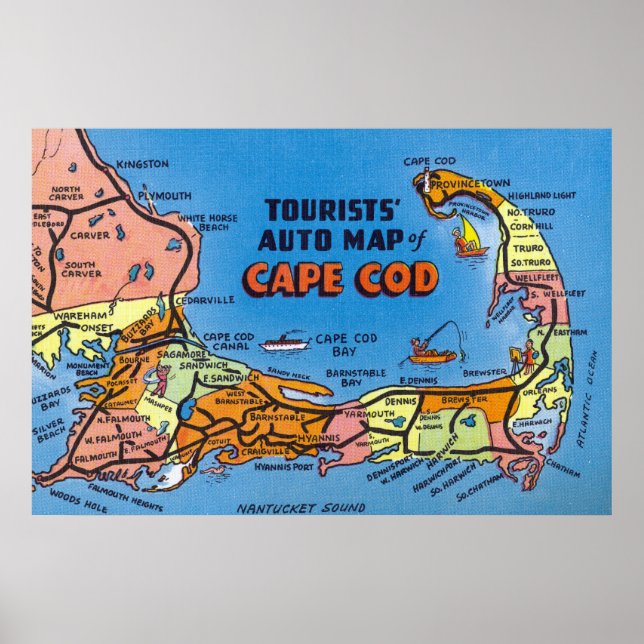 Detaillierte Auto-Karte von Cape Cod Poster (Vorne)