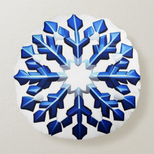 Detaillierte blaue Schneeflocke Rundes Kissen
