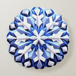 Detaillierte blaue Schneeflocke Rundes Kissen