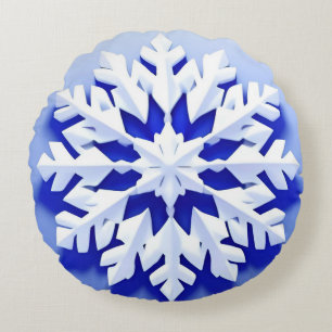 Detaillierte blaue Schneeflocke Rundes Kissen