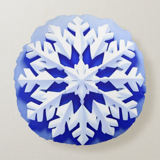 Detaillierte Blaue Schneeflocke Rundes Kissen (Vorderseite)