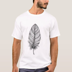 Detaillierte Boho-Feder-Linienkunst T-Shirt