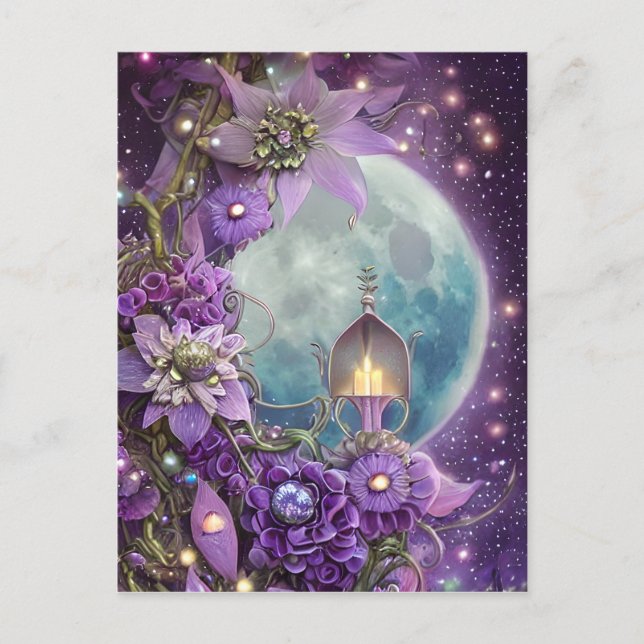 Detaillierte Fantasy Lila Moon Blume Postkarte (Vorderseite)