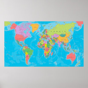 Detaillierte farbenfrohe politische Weltkarte Poster