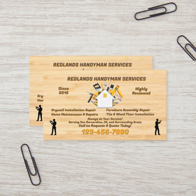 Detaillierte Handyman-Promo anpassen Visitenkarte (Vorderseite/Rückseite Beispiel)