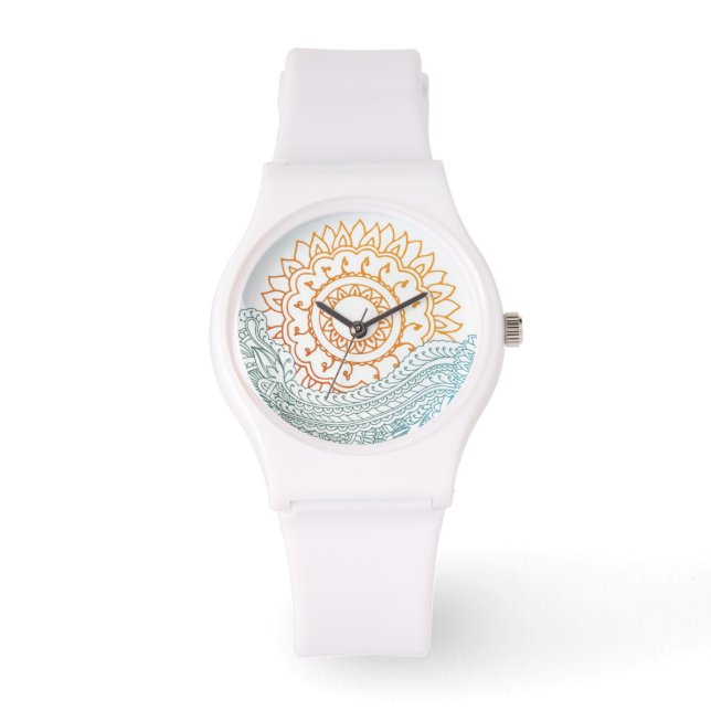 Detaillierte Henna abstrakter Sonnenaufgang Armbanduhr (Vorderseite)