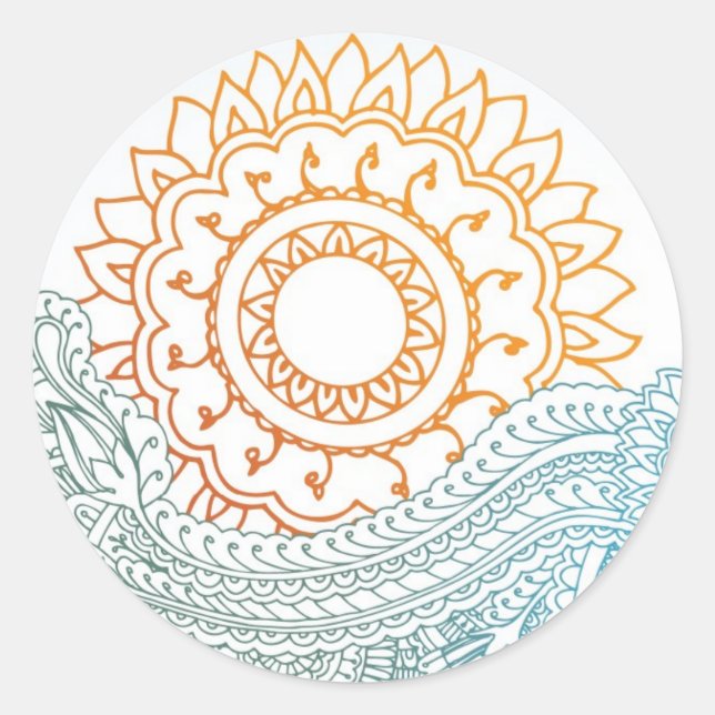 Detaillierte Henna abstrakter Sonnenaufgang Runder Aufkleber (Vorderseite)