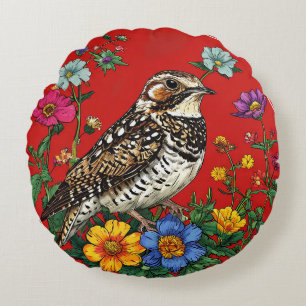 Detaillierte Illustration einer Drosselvogelart Rundes Kissen