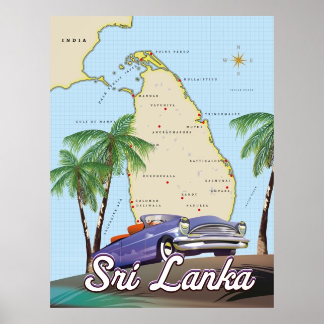 Detaillierte Illustrierte Karte Sri Lankas Poster (Vorne)
