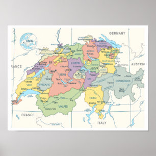 Detaillierte Karte der Schweiz Poster