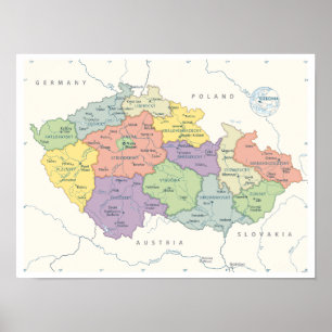 Detaillierte Karte der Tschechischen Republik Poster