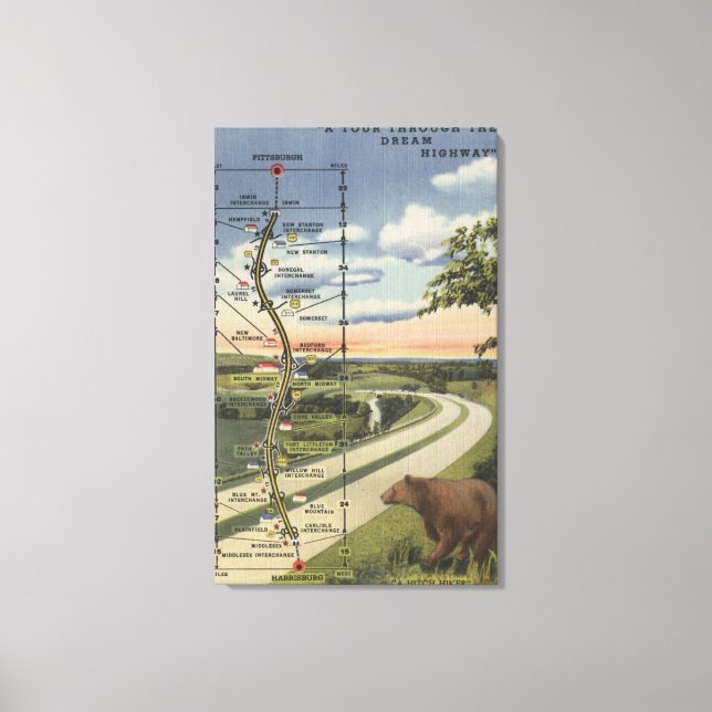 Detaillierte Karte des "Dream Highway" Leinwanddruck (Vorderseite)