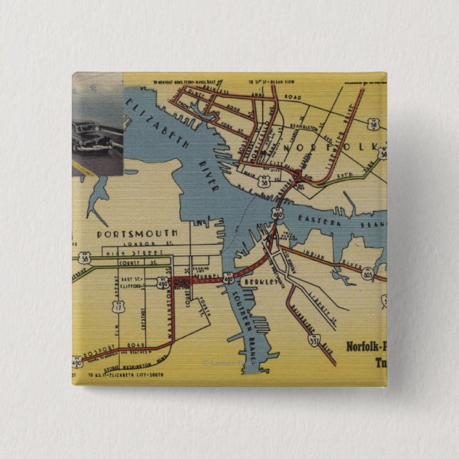 Detaillierte Karte des Norfolk-Portsmouth Bridge-T Button (Vorderseite)