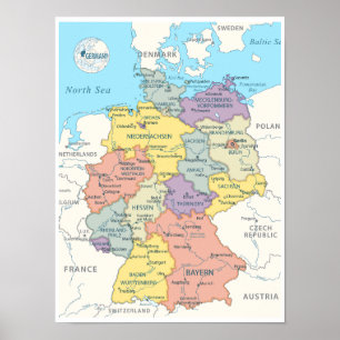 Detaillierte Karte Deutschlands Poster