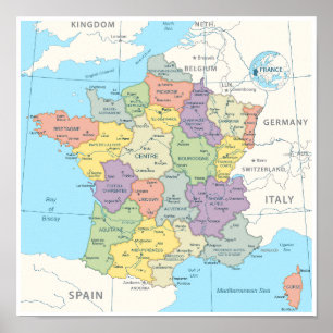 Detaillierte Karte Frankreichs Poster