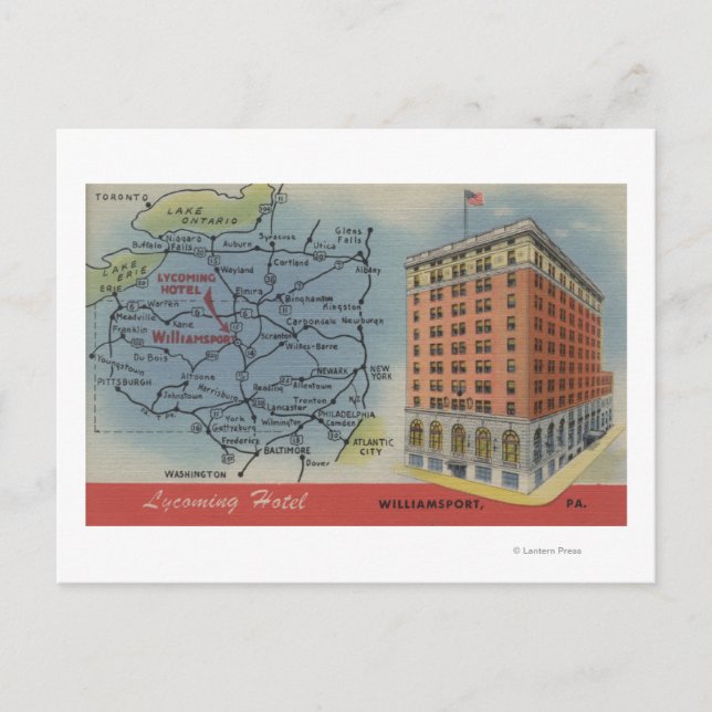 Detaillierte Karte, Lycoming Hotel - Williamsport, Postkarte (Vorderseite)