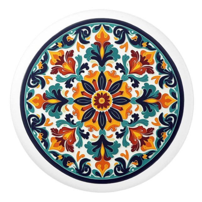 Detaillierte Keramik von Talavera Floral Knob Keramikknauf (Vorderseite)