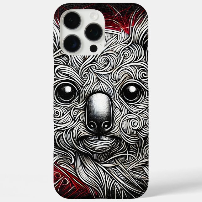 Detaillierte künstlerische Darstellung einer Koala iPhone 16 Pro Max Hülle (Rückseite)