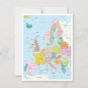 Detaillierte Landkarte von Europa Kontinent Postkarte