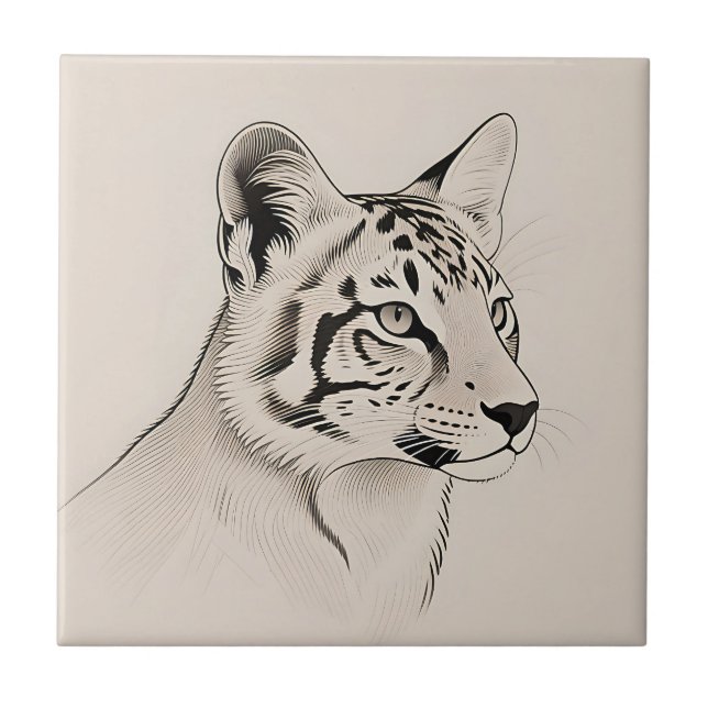 Detaillierte Luchs-Porträt-Linienkunst Fliese (Vorderseite)