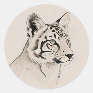 Detaillierte Luchs-Porträt-Linienkunst Runder Aufkleber