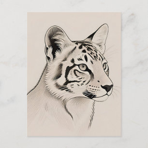 Detaillierte Luchs-Porträt-Strichzeichnung Postkarte