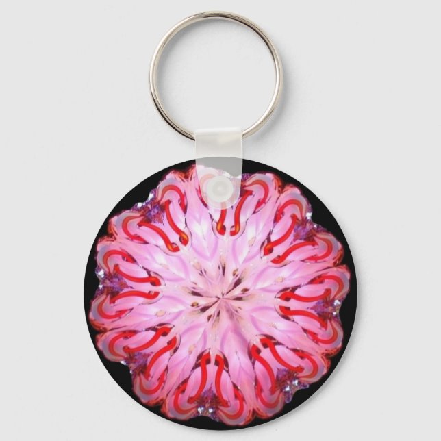 Detaillierte Neon Kaleido-Drehung in Rosa und Rot Schlüsselanhänger (Vorderseite)