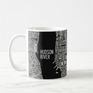 Detaillierte NYC neue York Stadtkarte schwarz-weiß Kaffeetasse