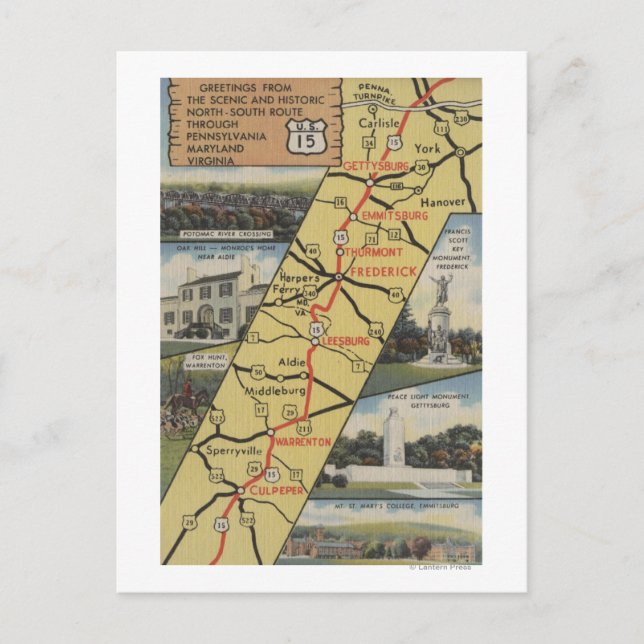 Detaillierte Postkarte der Route 15 (Vorderseite)