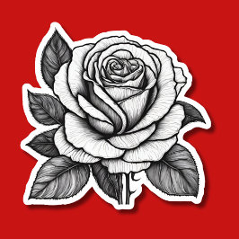 Detaillierte Schwarz-Weiß-Rose Zeichnend wasserdic Aufkleber