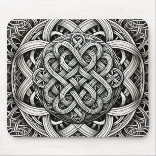 Detaillierte Schwarz-Weißer keltischer Knoten 0001 Mousepad