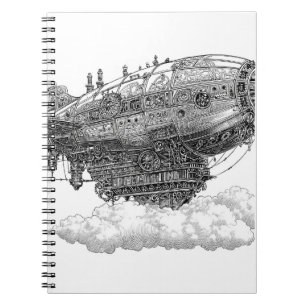 Detaillierte Steampunk Zeppelin Fantasy Sketch Notizblock