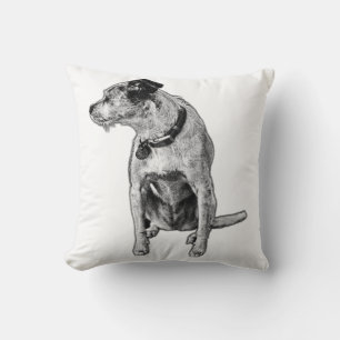 Detaillierte Terrier Mix Sitting Throw Kissen