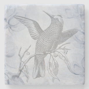 Detaillierte Vogel-Linienzeichnung in Pastellblau Steinuntersetzer
