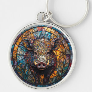Detaillierte Wildschwein-Buntglas-Arbeit Schlüsselanhänger