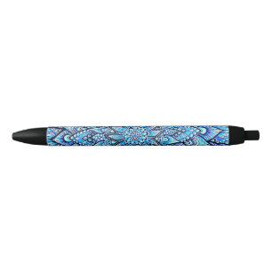 Detaillierter blauer Farbstift-Mandala-Design-Stif Kugelschreiber