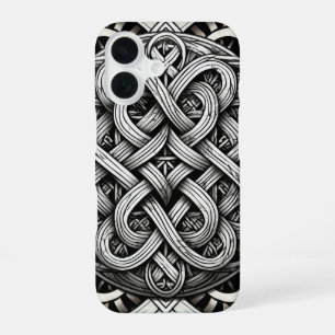 Detaillierter Schwarz-Weiß-Keltischer Knoten 0001 iPhone 16 Hülle