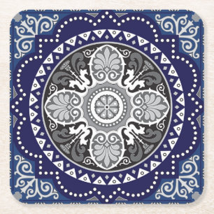 Detailliertes Blumen-Schal Paisley-Design Rechteckiger Pappuntersetzer