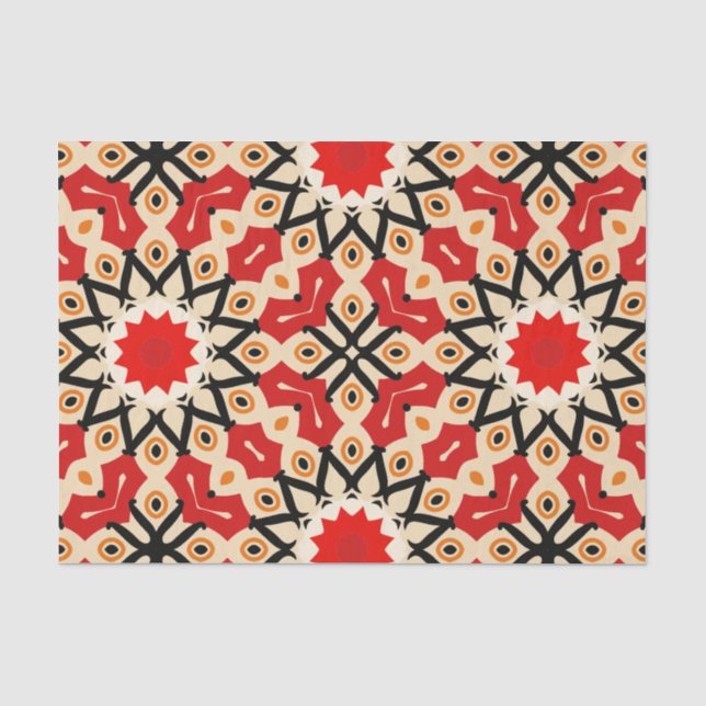 Detailliertes geometrisches Muster des Ethnic Red  Seidenpapier (Vorderseite)