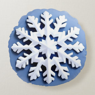 Detailliertes Schneeflocken-Ornament Rundes Kissen