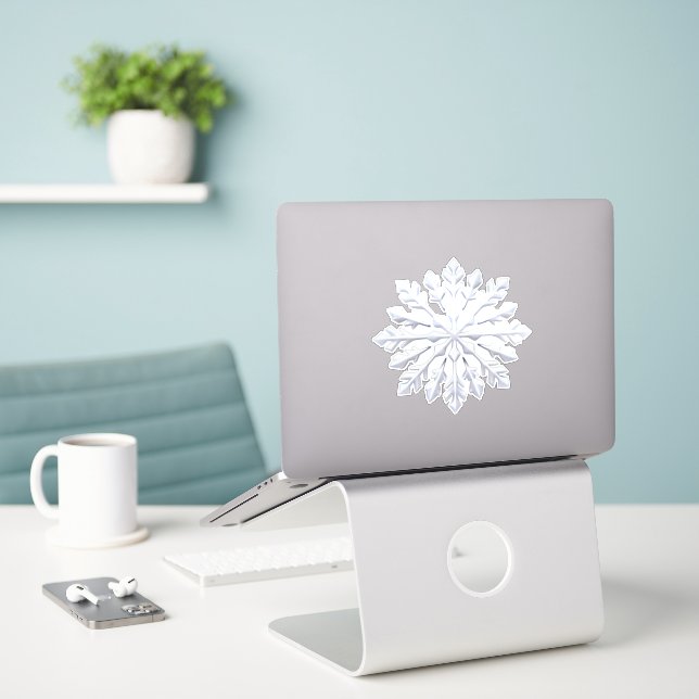 Detailliertes weißes Schneeflockendesign Aufkleber (Laptop auf Schreibtisch)
