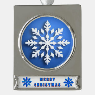 Detailliertes weißes Schneeflockendesign Banner-Ornament Silber